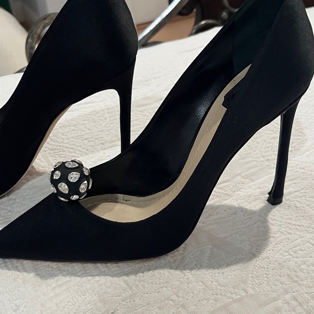 Dior Black silk satin Heels with Silver rhinestone Accents - Picture 2 of 6